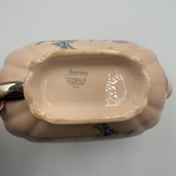 Vintage Quadro Crooksville Sugar Bowl Creamer Gravy Boat Dishes Serveware Pink - Picture 10 of 12